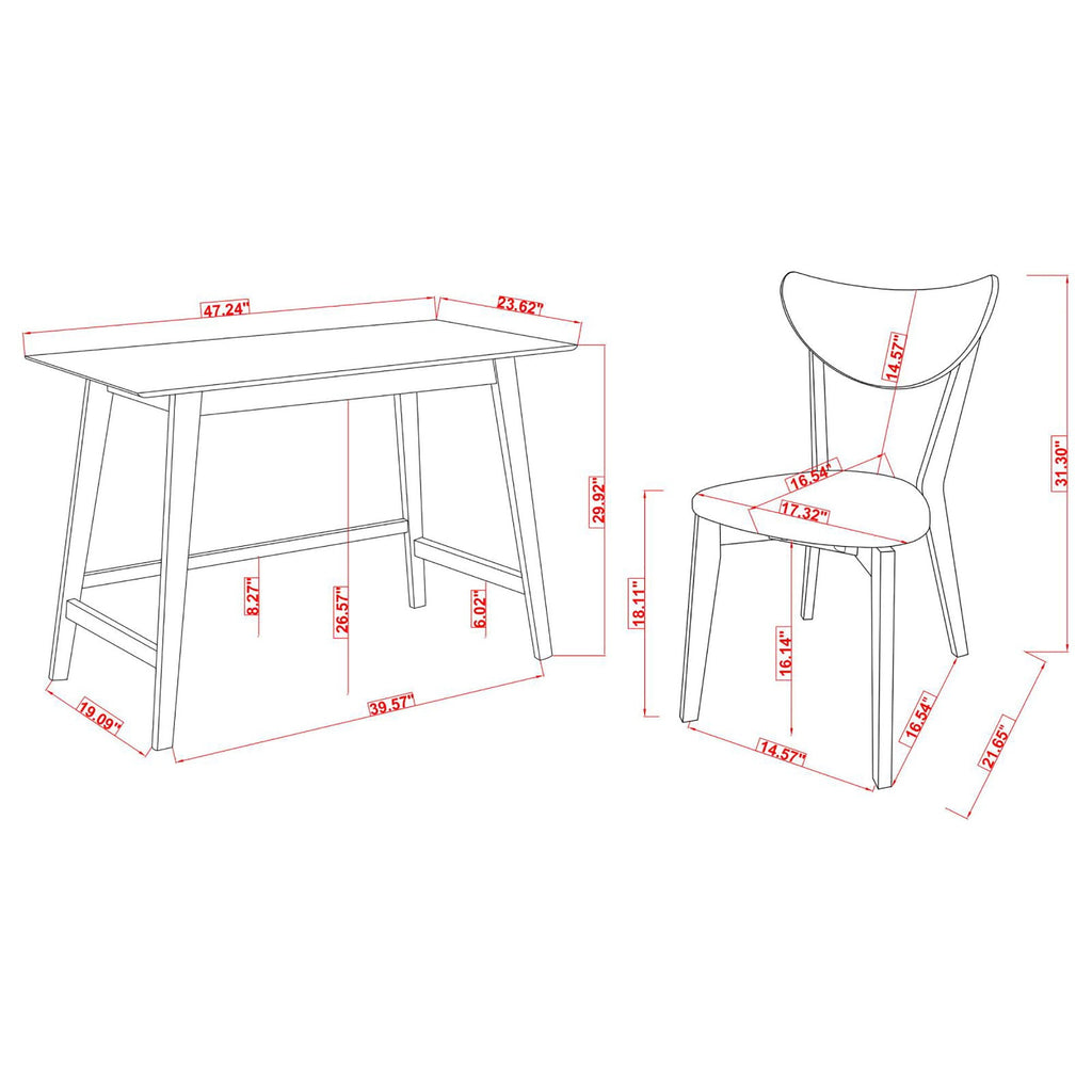 2 Piece Writing Desk Set With Chair - Brown