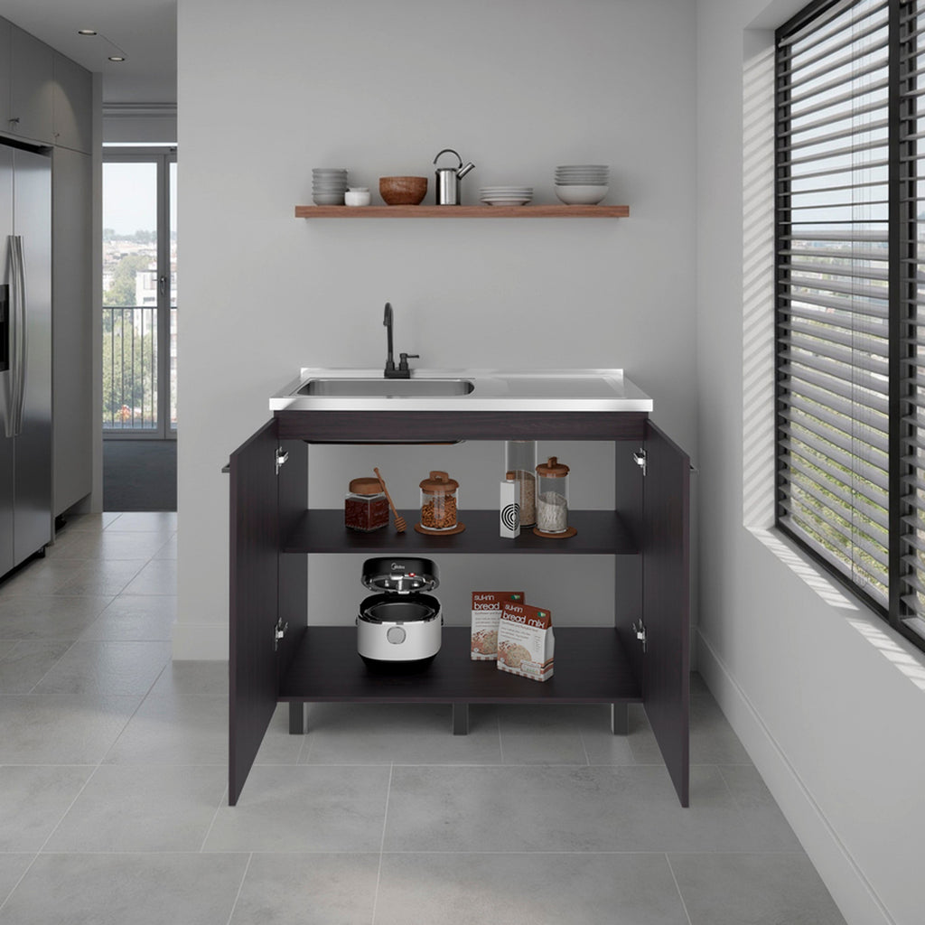 Alatna Freestanding Utility Base Cabinet with Stainless Steel Countertop and Faucet