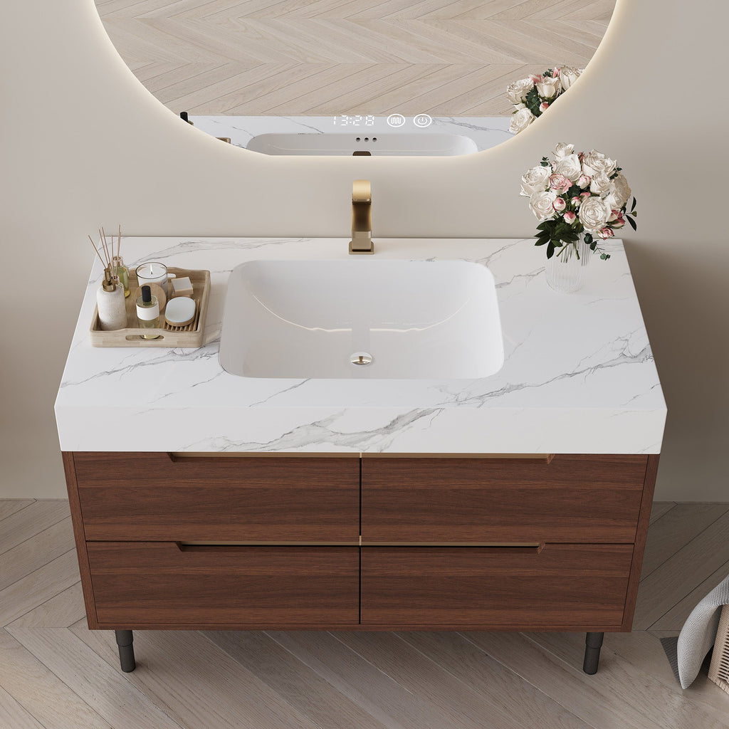 35.4" Farmhouse Free-standing Sintered Stone Bathroom Vanity with Undermount Sink