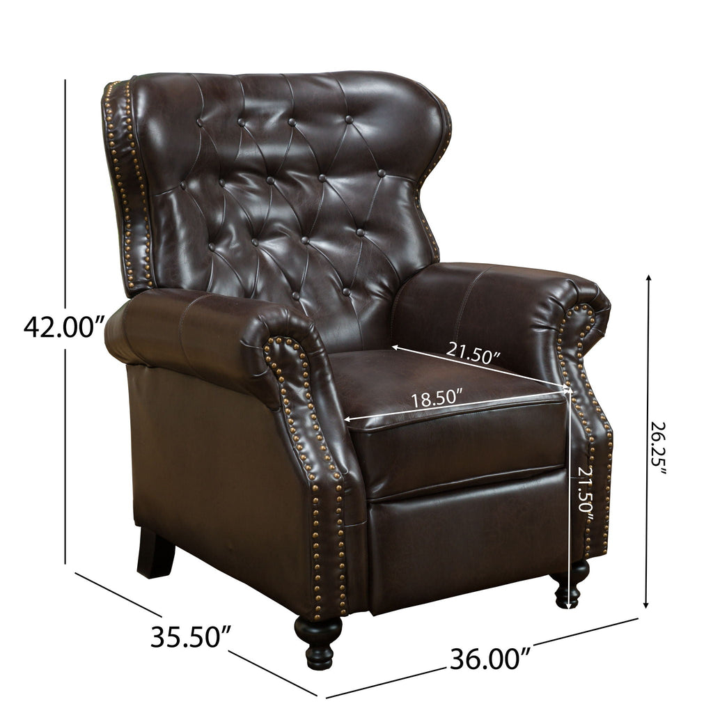 Contemporary Style Push Back Recliner with Button Tufted Stitching and Nailhead Trim