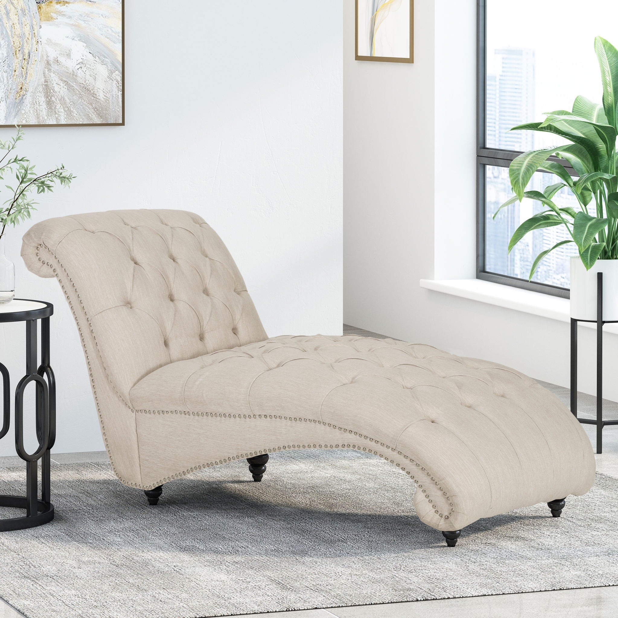Chaise Lounge With Button Tufted Diamond Stitch