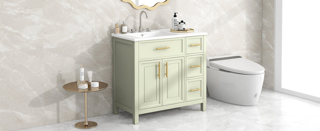 36" Bathroom Vanity with Sink Top, Cabinet with Two Doors and Three Drawers