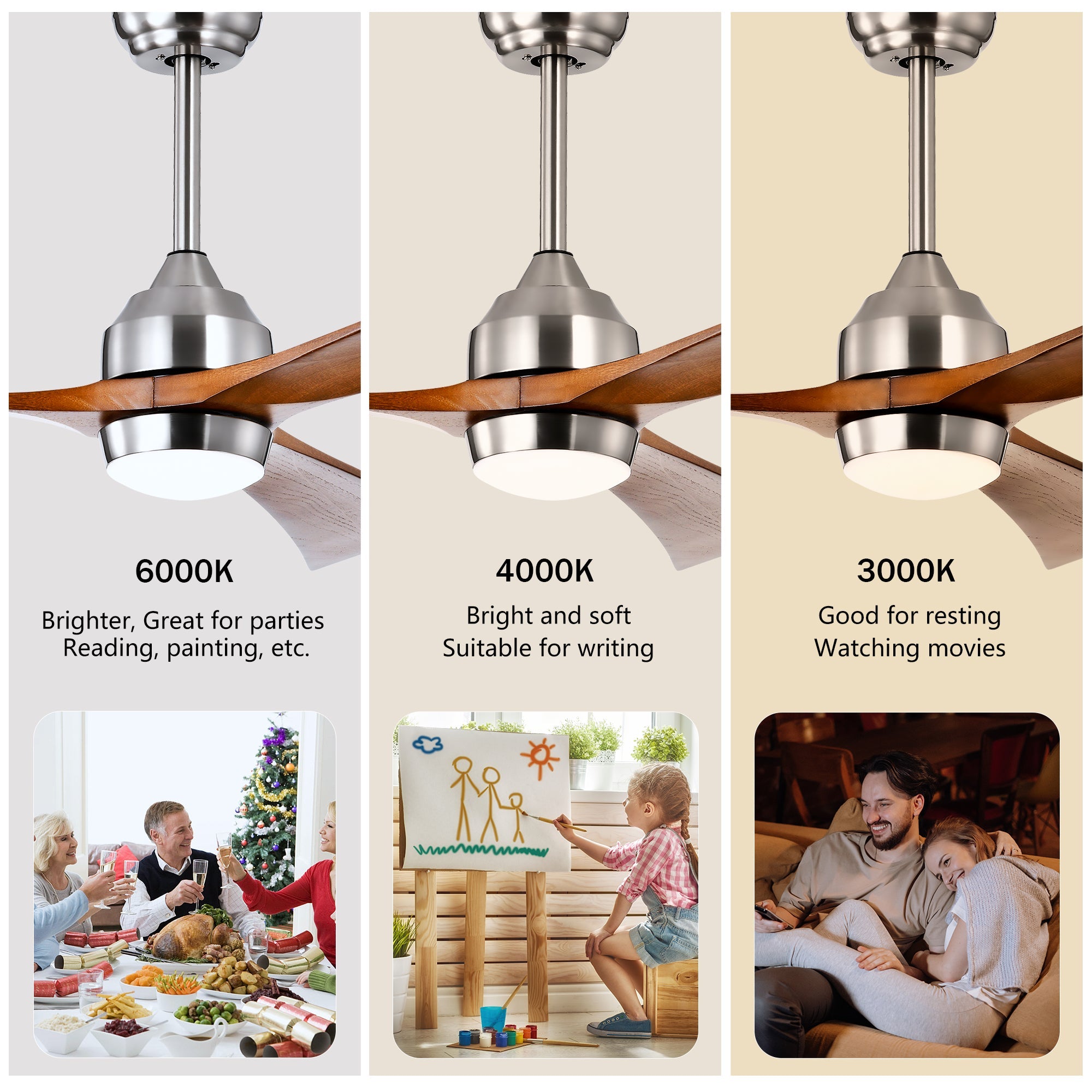 52" Solid Wood Blades Ceiling Fan with Lights and Remote Control