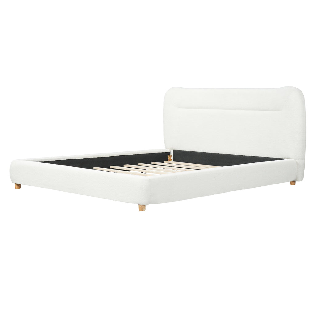 Minimalist Curved Headboard Teddy Bear Plush Bed, Queen