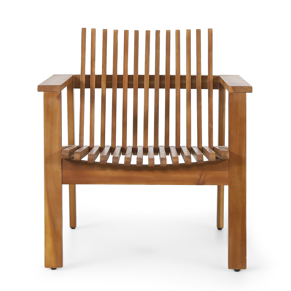 Outdoor Acacia Wood Slatted Club Chairs, Set of 2, Teak Finish