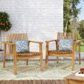 Outdoor Acacia Wood Slatted Club Chairs, Set of 2, Teak Finish
