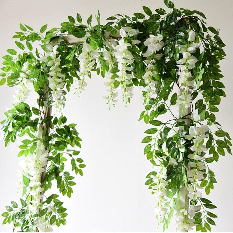 Modern Artificial Green Eucalyptus Leaves Garland Wisteria Rattan Fake Decor Silk Leaf Vines For Wedding Birthday Party Decor