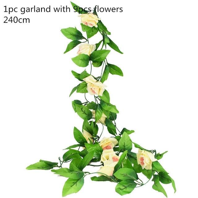 Modern Artificial Green Eucalyptus Leaves Garland Wisteria Rattan Fake Decor Silk Leaf Vines For Wedding Birthday Party Decor