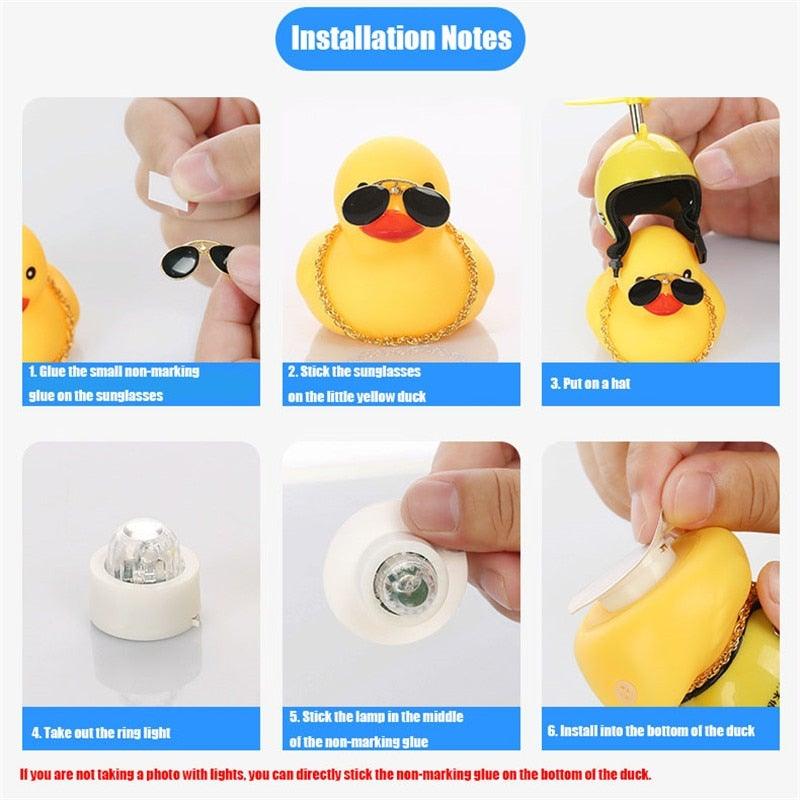 Small Yellow Bike Duck Bicycle Bell Luminous Airscrew Helmet Duck Ducky Bicycle Wind Motor Riding Cycling Lights Horn Rubber Duck Toy Car Ornaments Yellow Duck Car Dashboard Decorations Squeeze Duck Bicycle Horns With Propeller Helmet