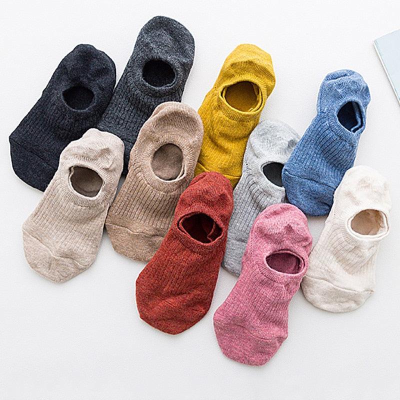 Women's Cute Cotton Invisible No Show Non-Slip Summer Candy Solid Color Silicone Short Socks Fashion Thin Ankle Boat Socks